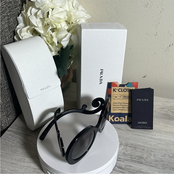 💎 PRADA NEW Women Round SPR27N 1AB-5W1 Gloss black; Gray POLARIZED sunglasses - Picture 13 of 15